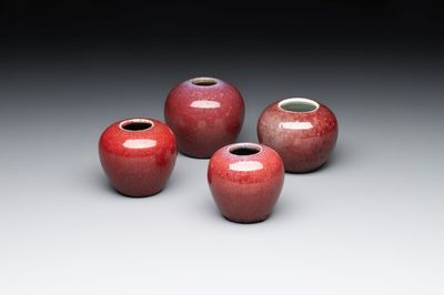 Four Chinese copper-red-glazed water pots, 19th C.