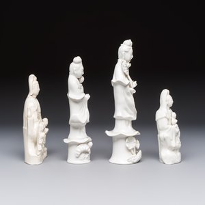 Four Chinese Dehua blanc de Chine figures of Guanyin and six wine cups, Kangxi and later — foto 11