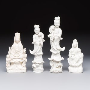 Four Chinese Dehua blanc de Chine figures of Guanyin and six wine cups, Kangxi and later — foto 8