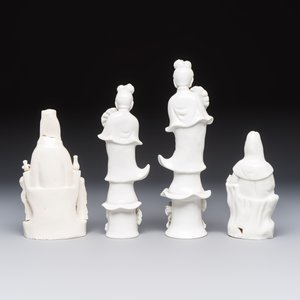 Four Chinese Dehua blanc de Chine figures of Guanyin and six wine cups, Kangxi and later — foto 10
