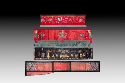 Four Chinese embroidered silk and felt altar panels, 19th C
