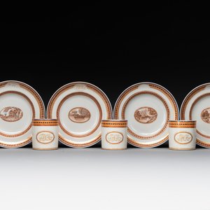 Four Chinese export 'EHA' monogrammed 'landscape' cups and saucers, Jiaqing, ca. 1800 — photo 1