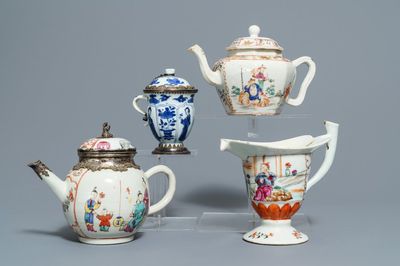 Four Chinese famille rose and blue and white jugs and teapots, Kangxi/Qianlong