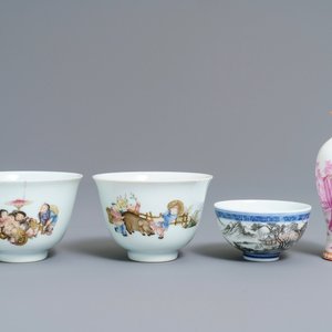 Four Chinese famille rose and grisaille eggshell wares, 20th C. — photo 1