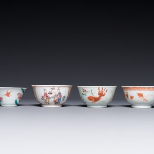 Four Chinese famille rose and iron-red cups and saucers, Yongzheng/Qianlong — photo 5