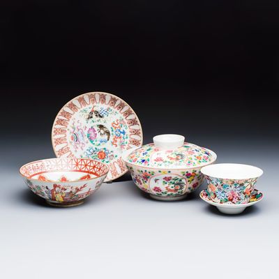 Four Chinese famille rose and polychrome-decorated wares, 19/20th C.
