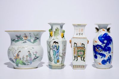 Four Chinese famille rose and polychrome vases, 19/20th C.