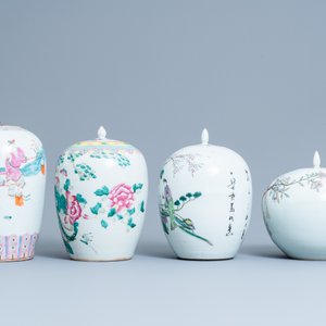 Four Chinese famille rose and qianjiang cai jars and covers, 19/20th C. — 照片 5