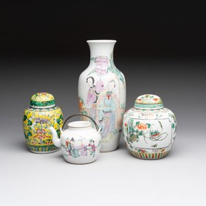 Four Chinese famille rose and verte wares, Zhang Yi Tai Hui 張義泰繪 mark, 19th C. — photo 1