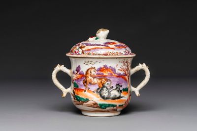 Four Chinese famille rose cups and saucers and a sugar bowl with design of two horses, Qianlong — foto 7