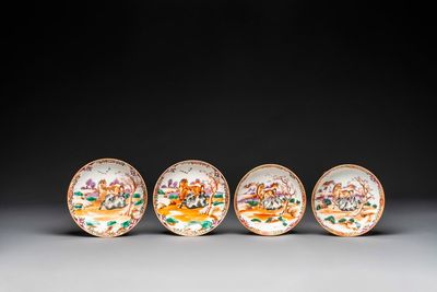 Four Chinese famille rose cups and saucers and an ewer with design of two horses, Qianlong — photo 2