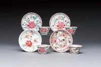 Four Chinese famille rose cups and saucers, Yongzheng/Qianlong