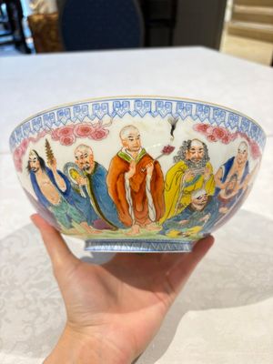 Four Chinese famille rose eggshell bowls with 'immortals' and 'landscape' design, Republic — photo 16