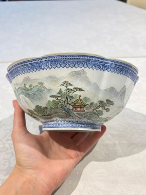 Four Chinese famille rose eggshell bowls with 'immortals' and 'landscape' design, Republic — photo 19