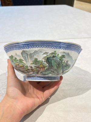 Four Chinese famille rose eggshell bowls with 'immortals' and 'landscape' design, Republic — photo 22