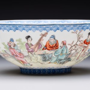 Four Chinese famille rose eggshell bowls with 'immortals' and 'landscape' design, Republic — photo 21