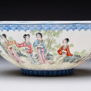 Four Chinese famille rose eggshell bowls with 'immortals' and 'landscape' design, Republic — photo 23
