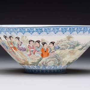 Four Chinese famille rose eggshell bowls with 'immortals' and 'landscape' design, Republic — photo 4