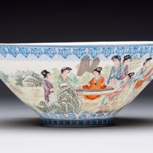 Four Chinese famille rose eggshell bowls with 'immortals' and 'landscape' design, Republic — photo 5