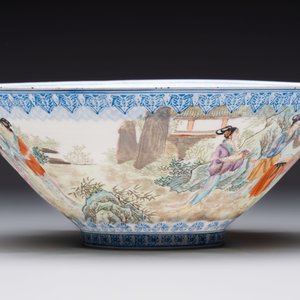 Four Chinese famille rose eggshell bowls with 'immortals' and 'landscape' design, Republic — photo 6