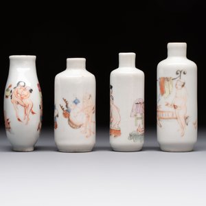 Four Chinese famille rose 'erotic' snuff bottles, Chenghua mark, 19th C. — 照片 2