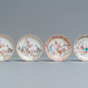 Four Chinese famille rose 'Mandarin' cups and saucers, Qianlong — photo 2