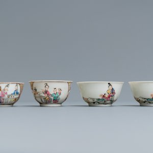 Four Chinese famille rose 'Mandarin' cups and saucers, Qianlong — photo 6