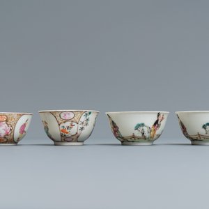 Four Chinese famille rose 'Mandarin' cups and saucers, Qianlong — photo 7