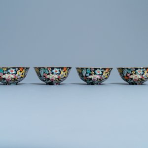 Four Chinese famille rose 'millefleurs' bowls, Jiangxi Porcelain company mark, Republic — 照片 2