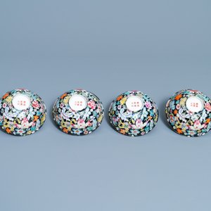Four Chinese famille rose 'millefleurs' bowls, Jiangxi Porcelain company mark, Republic — 照片 7