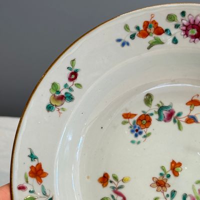 Four Chinese famille rose plates with floral and landscape design — photo 5