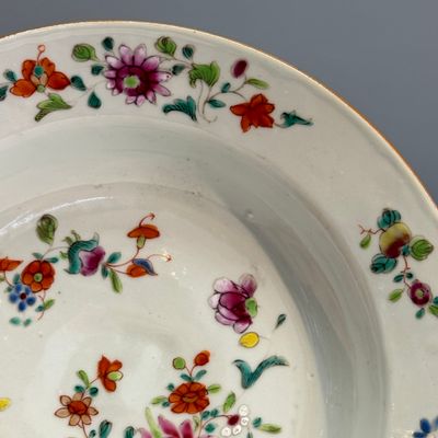 Four Chinese famille rose plates with floral and landscape design — photo 6