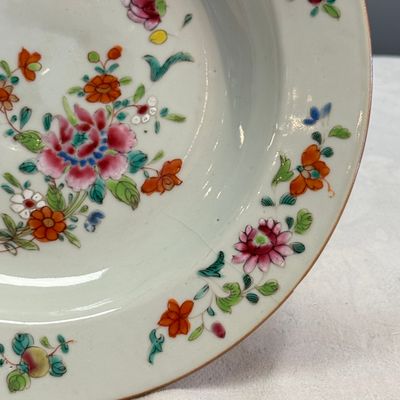 Four Chinese famille rose plates with floral and landscape design — photo 7
