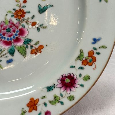 Four Chinese famille rose plates with floral and landscape design — photo 12