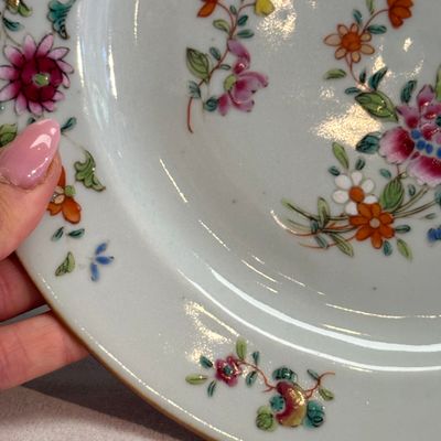 Four Chinese famille rose plates with floral and landscape design — photo 13