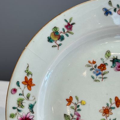 Four Chinese famille rose plates with floral and landscape design — photo 14
