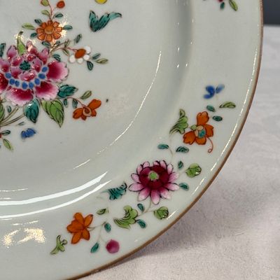 Four Chinese famille rose plates with floral and landscape design — photo 17