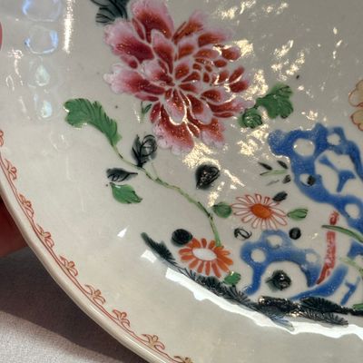 Four Chinese famille rose plates with floral and landscape design — photo 23