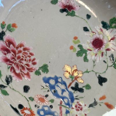 Four Chinese famille rose plates with floral and landscape design — photo 27