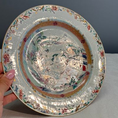 Four Chinese famille rose plates with floral and landscape design — photo 33