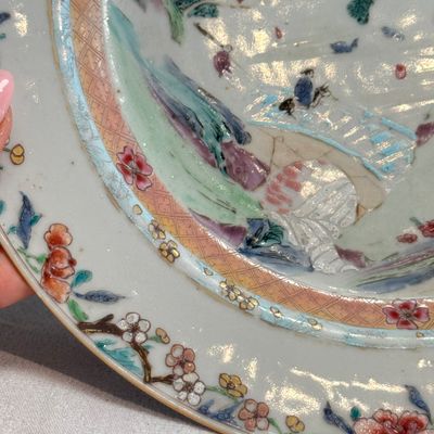 Four Chinese famille rose plates with floral and landscape design — photo 34
