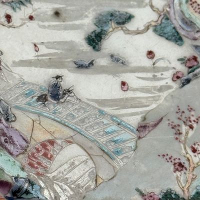 Four Chinese famille rose plates with floral and landscape design — photo 38