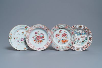 Four Chinese famille rose plates, Yongzheng/Qianlong