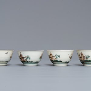 Four Chinese famille rose 'Sailor's farewell' cups and saucers, Qianlong — photo 6