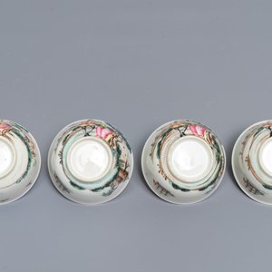 Four Chinese famille rose 'Sailor's farewell' cups and saucers, Qianlong — photo 9