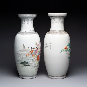 Four Chinese famille rose vases with figures and birds among flowering branches, Qianlong marks, 20th C. — foto 11