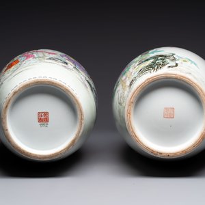 Four Chinese famille rose vases with figures and birds among flowering branches, Qianlong marks, 20th C. — foto 13