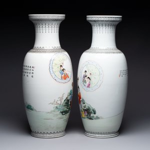 Four Chinese famille rose vases with figures and birds among flowering branches, Qianlong marks, 20th C. — foto 4