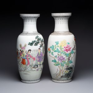 Four Chinese famille rose vases with figures and birds among flowering branches, Qianlong marks, 20th C. — foto 8