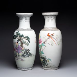 Four Chinese famille rose vases with figures and birds among flowering branches, Qianlong marks, 20th C. — foto 9